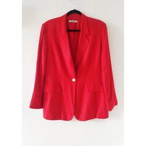 1990s Vintage Red Linen Blazer, Size M, Made in Canada, 90s Linen Blend Blazer